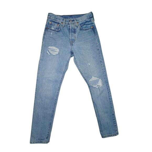 Levi's Denim - Levi’s Premium 501 S Skinny – W24 L28 – Distressed Button Fly – Light Wash